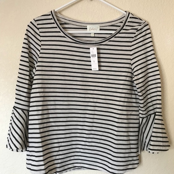 NWT Bell sleeve stripped Anthropologie tee - Picture 2 of 4